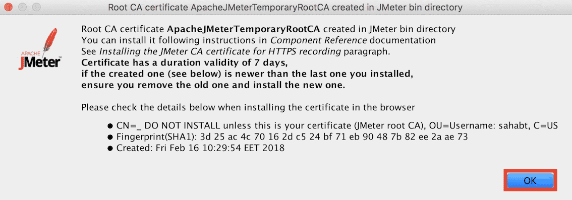root CA certificate ApacheJmeter